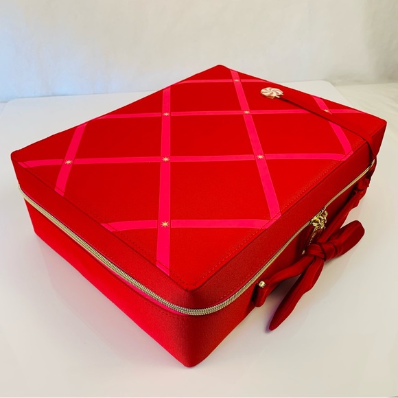 Estée Lauder Red Pink Peppermint Makeup Train Zip Case Travel Bag - Picture 2 of 12
